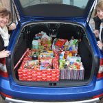 Catriona and Karen with hampers for Aberdeenshire North Food Bank